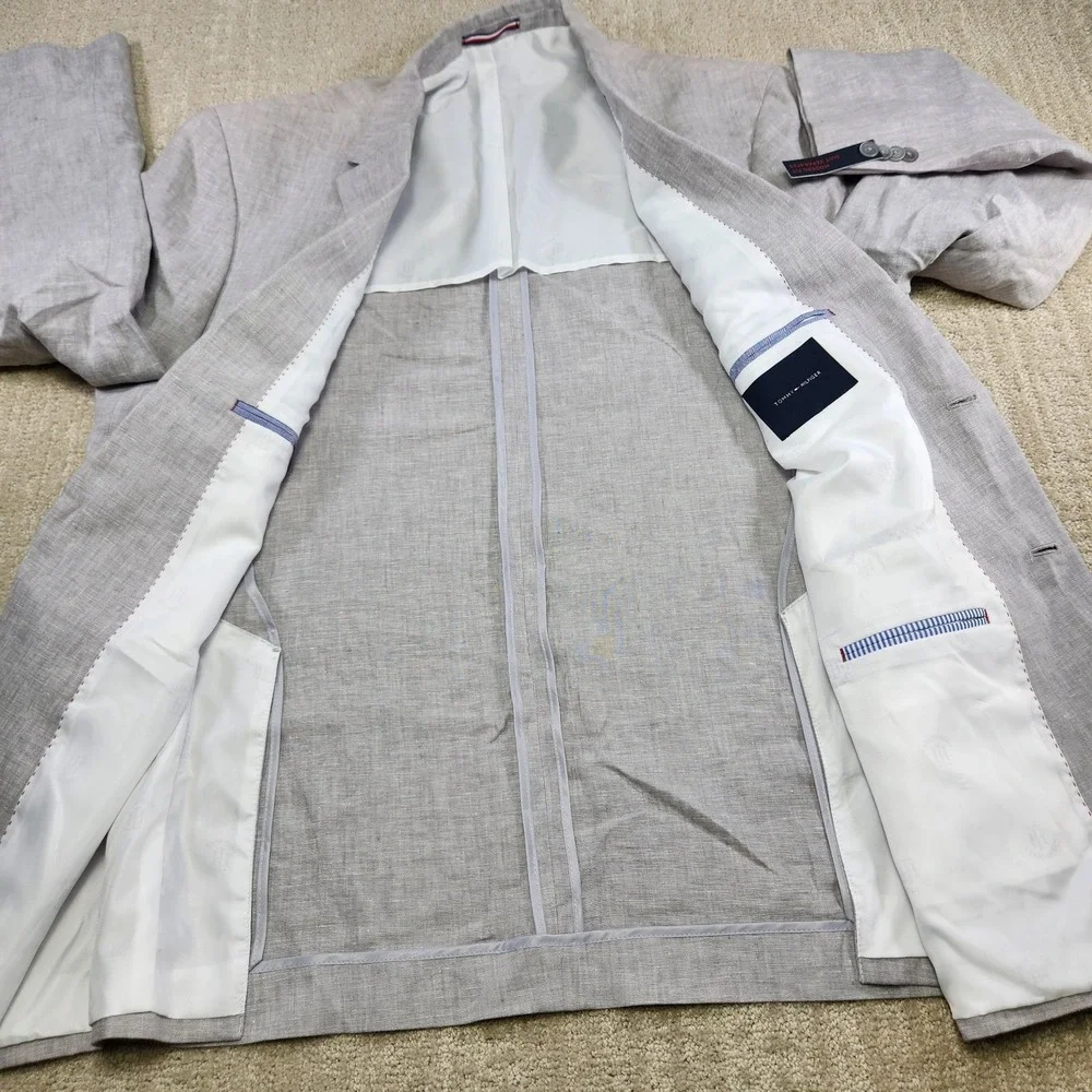 Tommy Hilfiger Blazer Men 46 Long 100% Linen Gray Unstructured NEW Lightweight